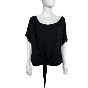 SHEIN Curve Black Wide Neck Tie Front Loose Fit Top